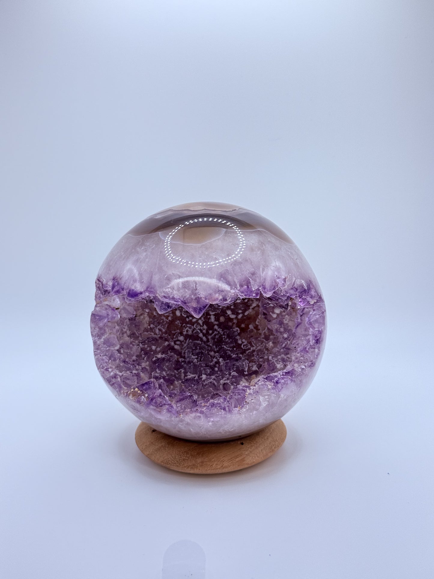Amethyst Druzy Sphere with Agate – Natural Geode Crystal Ball with Sparkling Sugary Inclusions | Handpicked Healing Crystal for Calm & Clarity