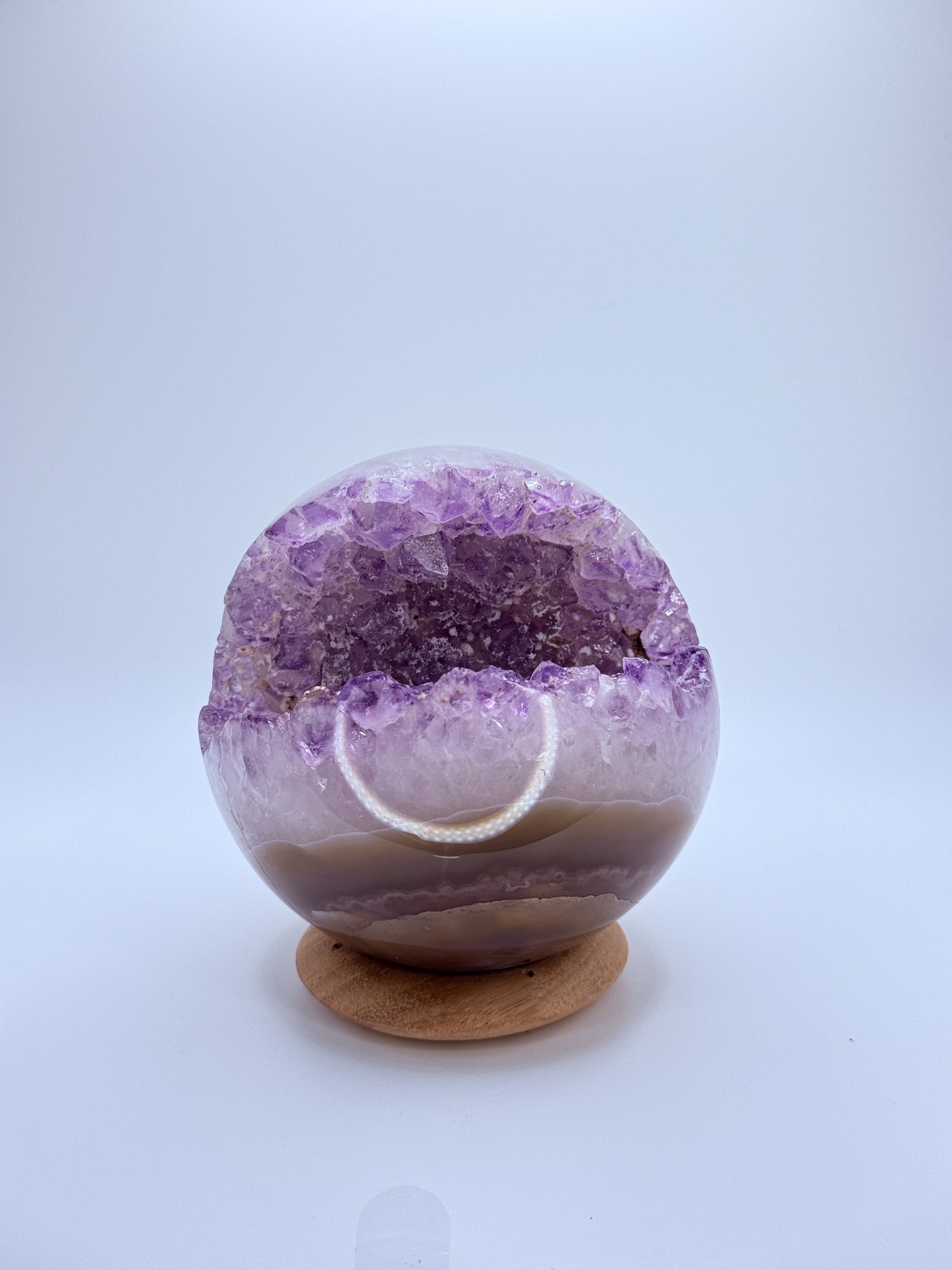 Amethyst Druzy Sphere with Agate – Natural Geode Crystal Ball with Sparkling Sugary Inclusions | Handpicked Healing Crystal for Calm & Clarity