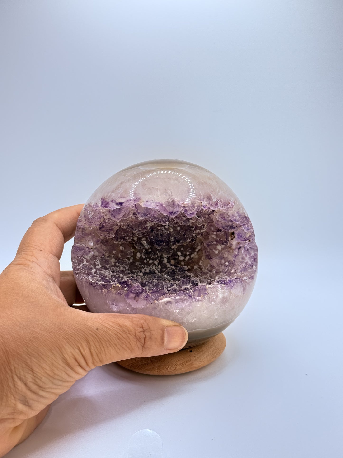 Amethyst Druzy Sphere with Agate – Natural Geode Crystal Ball with Sparkling Sugary Inclusions | Handpicked Healing Crystal for Calm & Clarity
