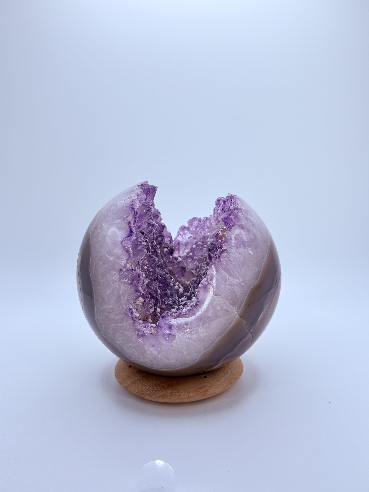 Amethyst Druzy Sphere with Agate – Natural Geode Crystal Ball with Sparkling Sugary Inclusions | Handpicked Healing Crystal for Calm & Clarity