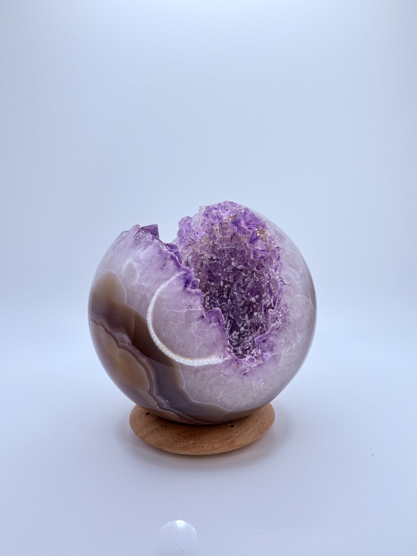 Amethyst Druzy Sphere with Agate – Natural Geode Crystal Ball with Sparkling Sugary Inclusions | Handpicked Healing Crystal for Calm & Clarity