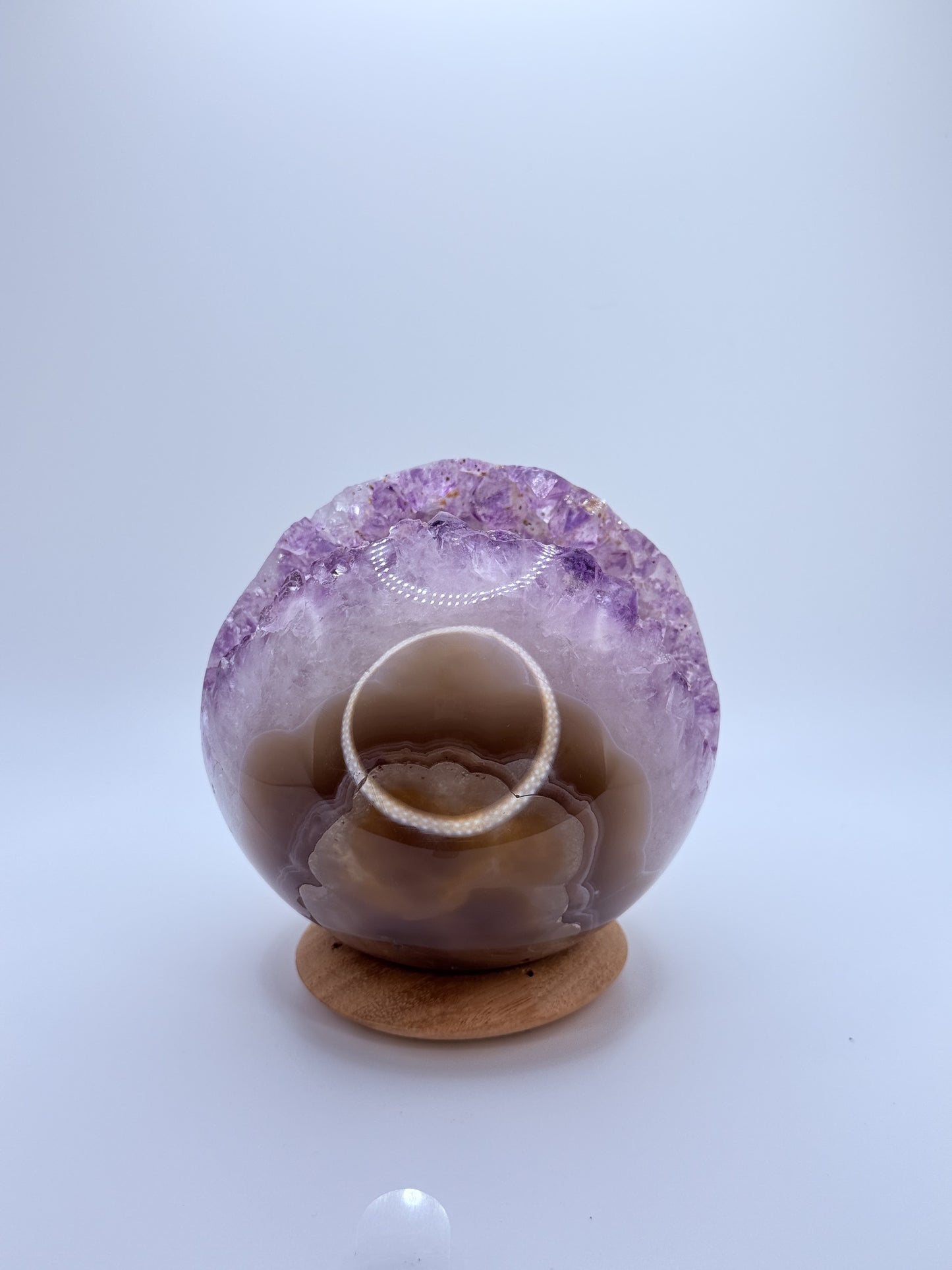 Amethyst Druzy Sphere with Agate – Natural Geode Crystal Ball with Sparkling Sugary Inclusions | Handpicked Healing Crystal for Calm & Clarity