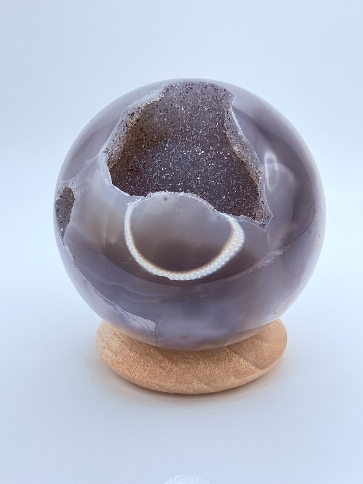 Druzy Grey Agate Sphere – Calming & Grounding Crystal Ball with Sparkling Druzy Pocket | Handpicked Natural Agate for Balance & Protection