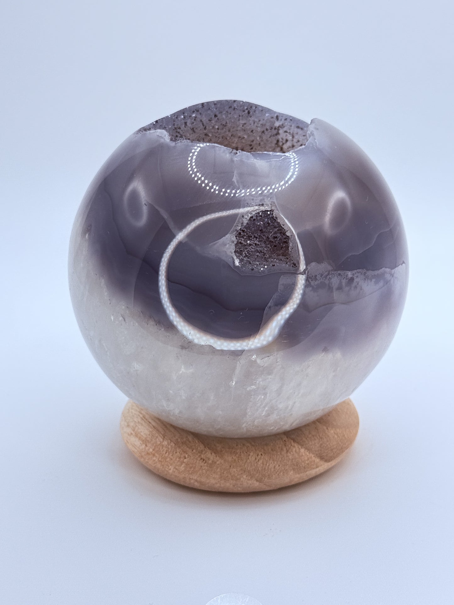 Druzy Grey Agate Sphere – Calming & Grounding Crystal Ball with Sparkling Druzy Pocket | Handpicked Natural Agate for Balance & Protection