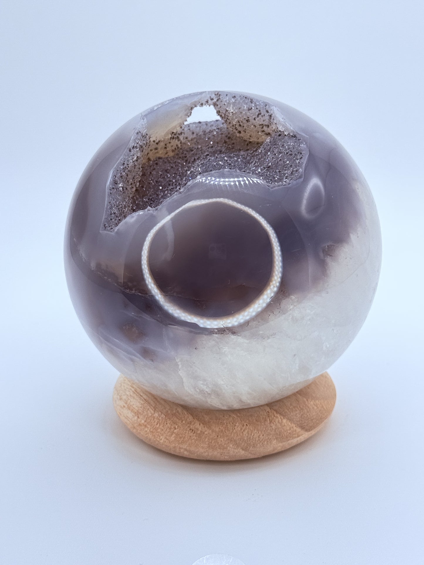 Druzy Grey Agate Sphere – Calming & Grounding Crystal Ball with Sparkling Druzy Pocket | Handpicked Natural Agate for Balance & Protection