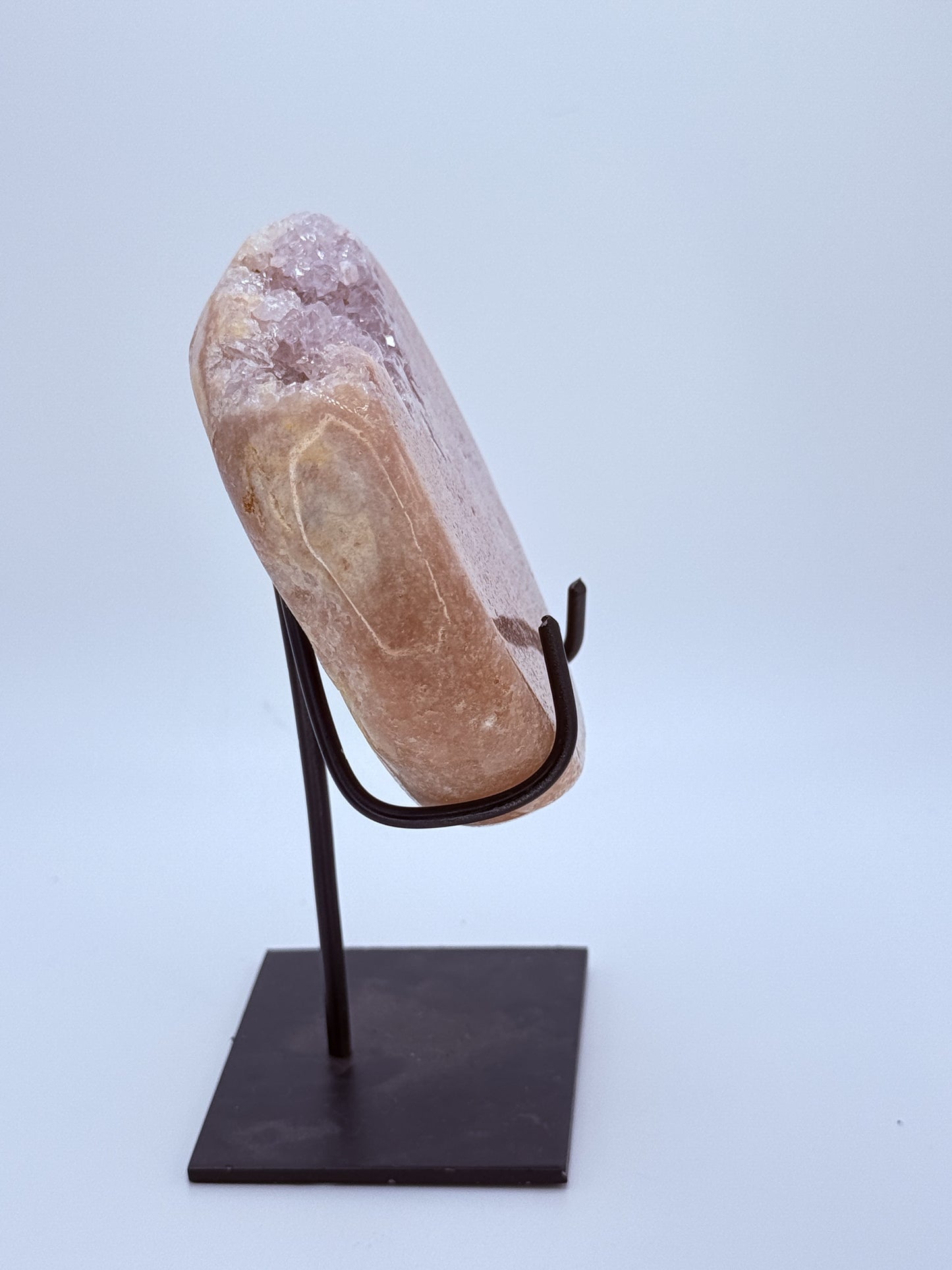 Pink Amethyst Disc on Stand – Round Druzy Crystal Display for Love, Calm & Harmony | Handpicked Natural Pink Amethyst with Sparkling Druzy Pocket