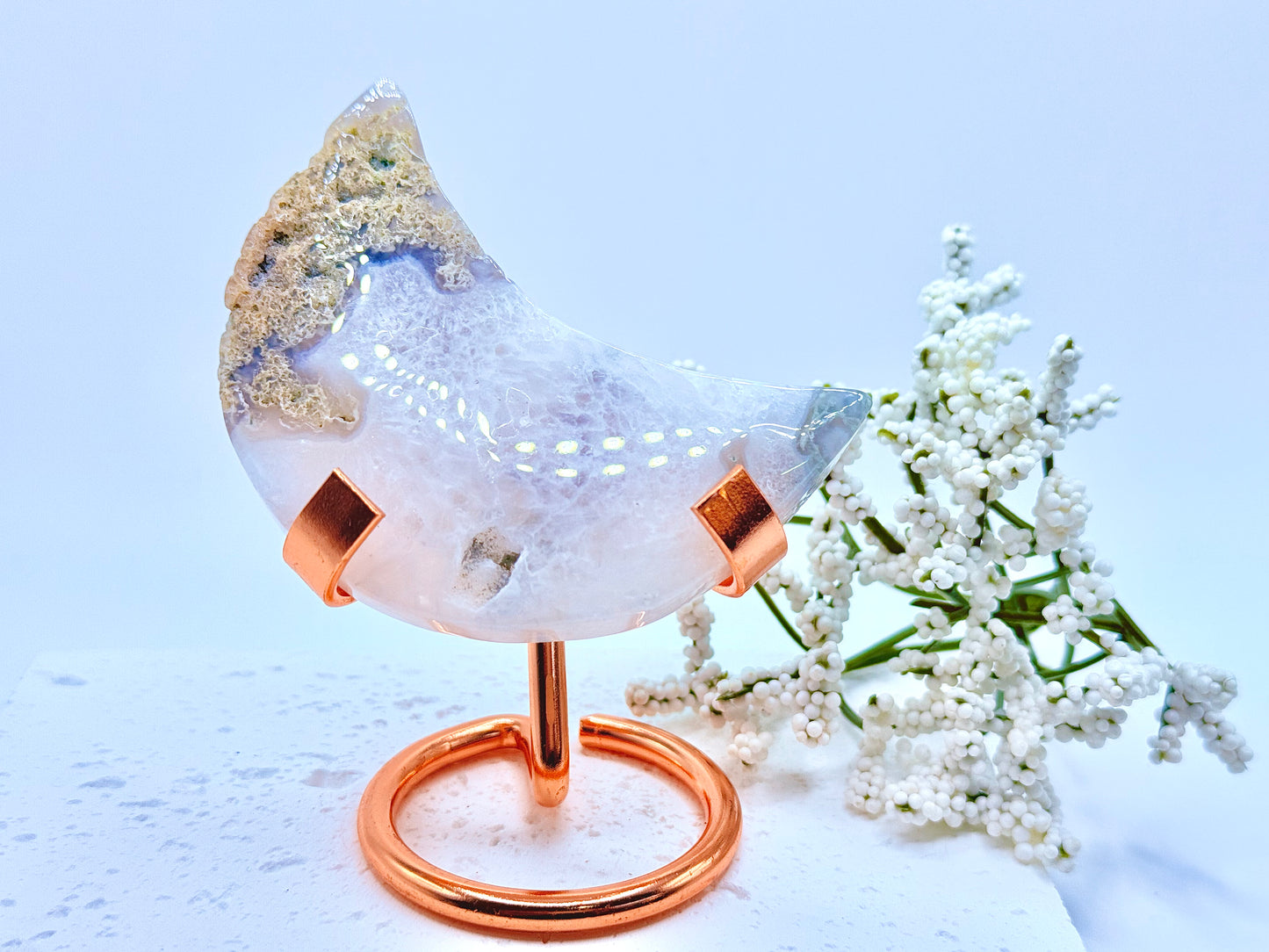 Moss Agate Moon Carving