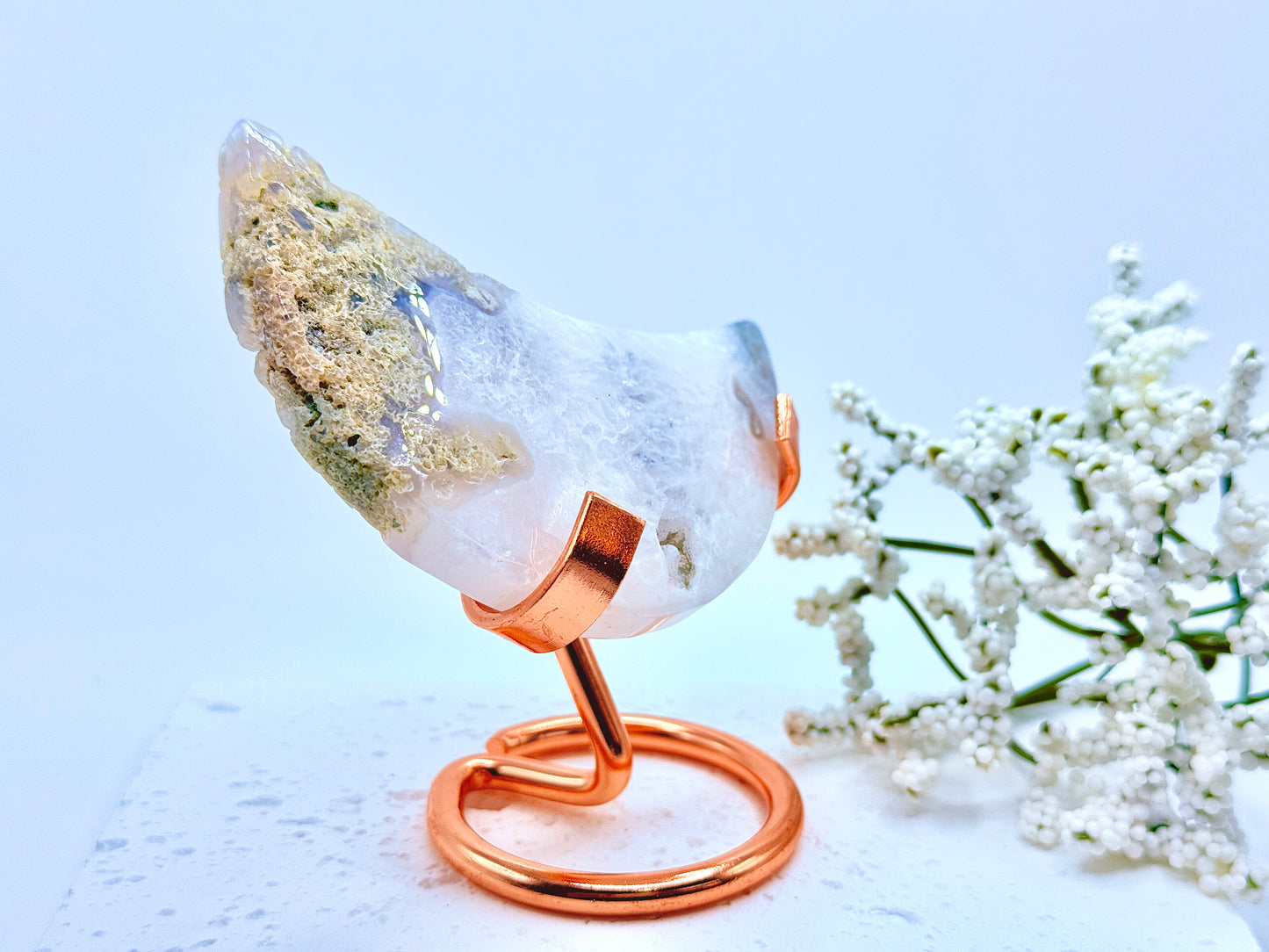 Moss Agate Moon Carving