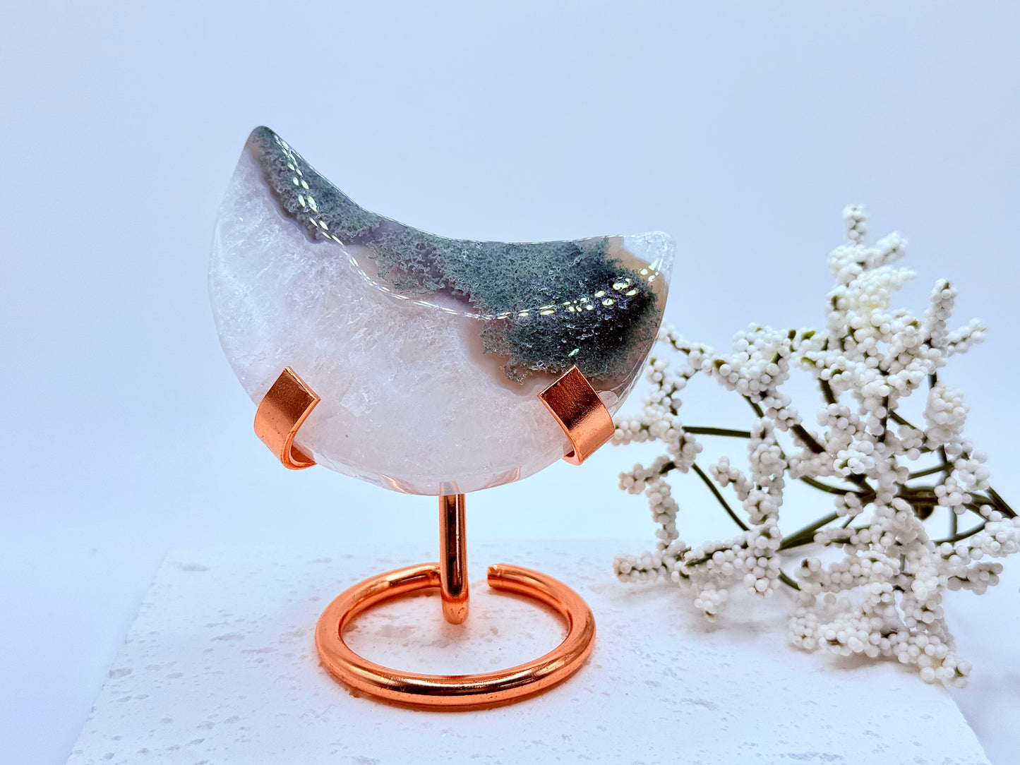 Moss Agate Moon Carving