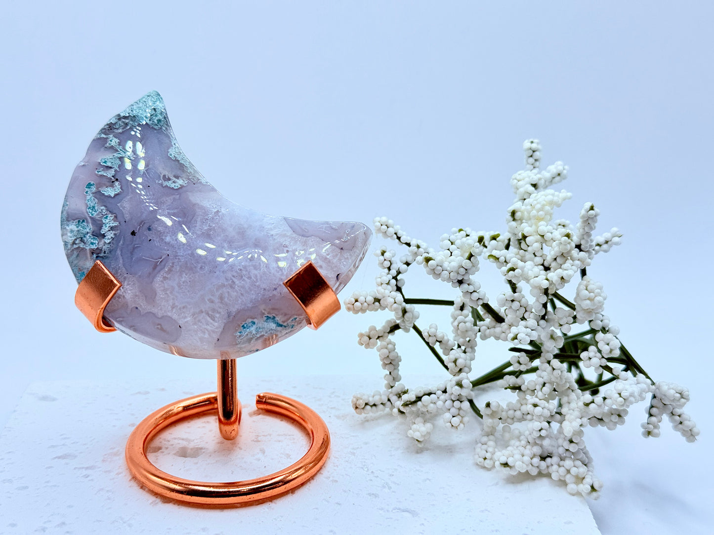 Moss Agate Moon Carving