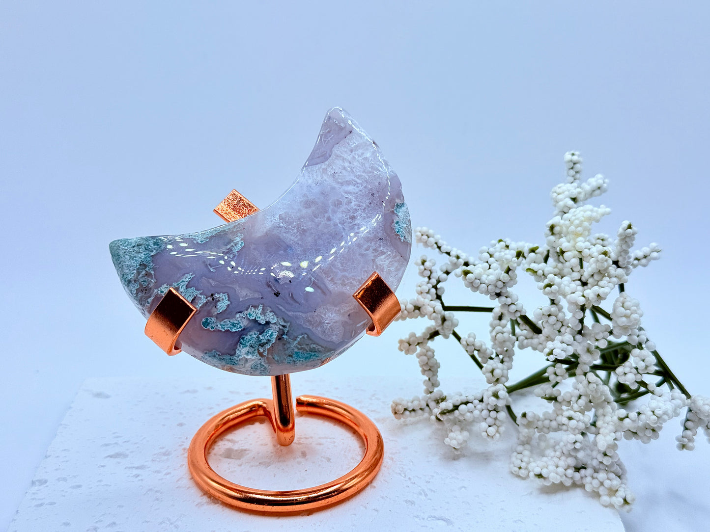 Moss Agate Moon Carving