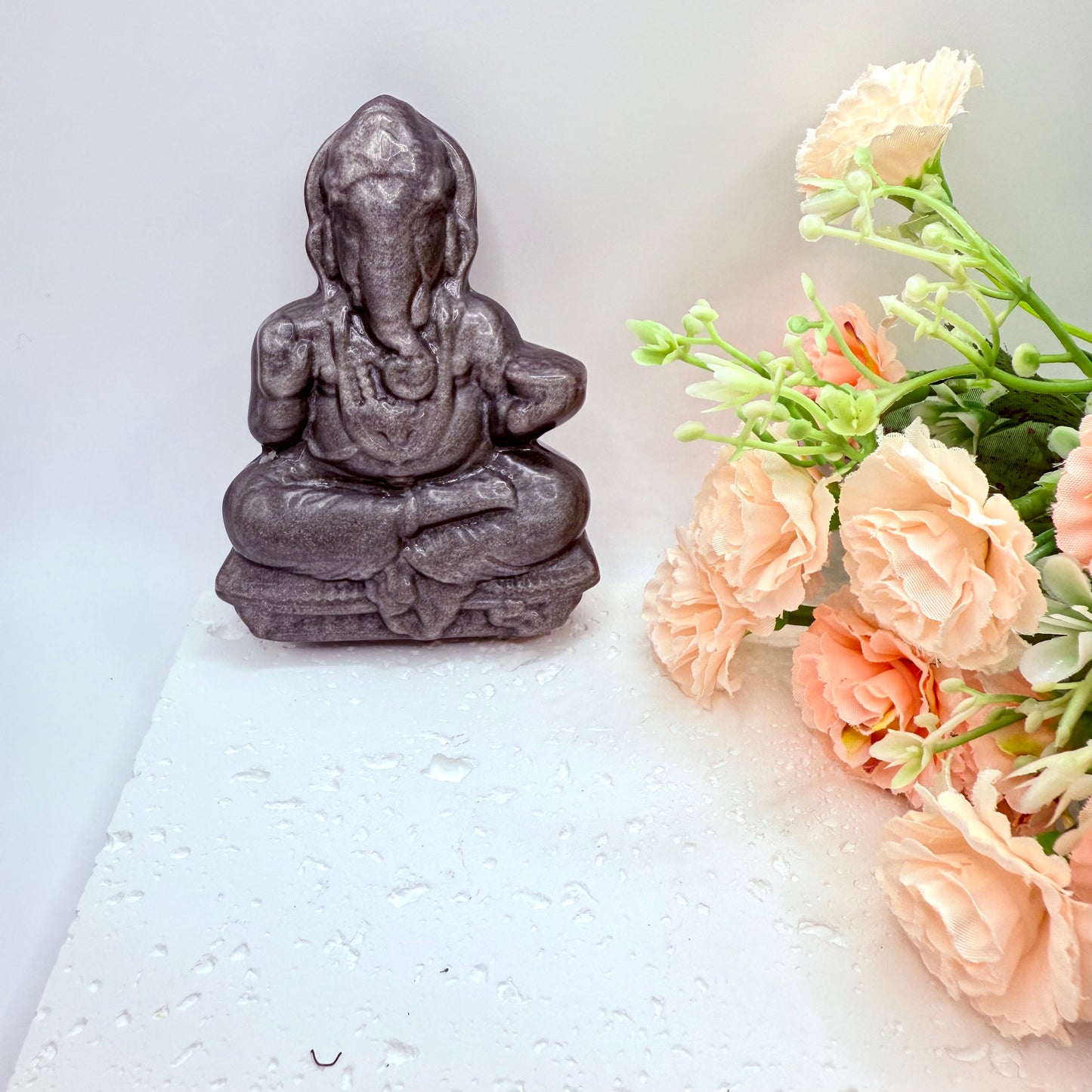Silver Obsidian Ganesha Carving