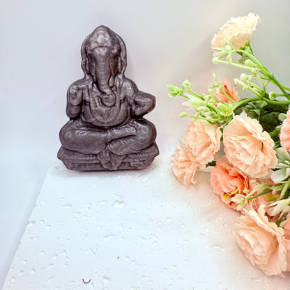 Silver Obsidian Ganesha Carving
