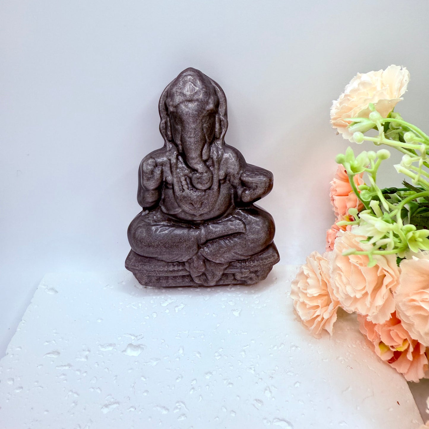 Silver Obsidian Ganesha Carving