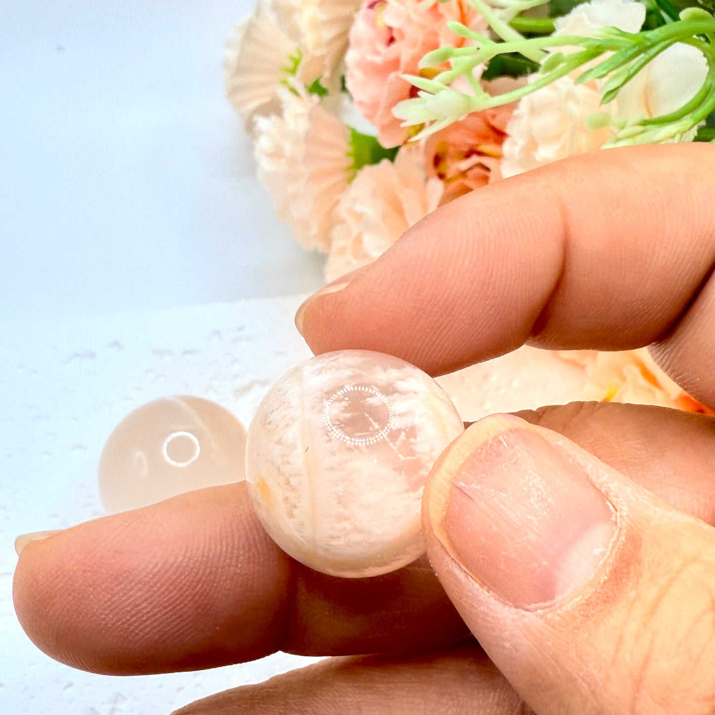 Flower Agate Mini Spheres Pair