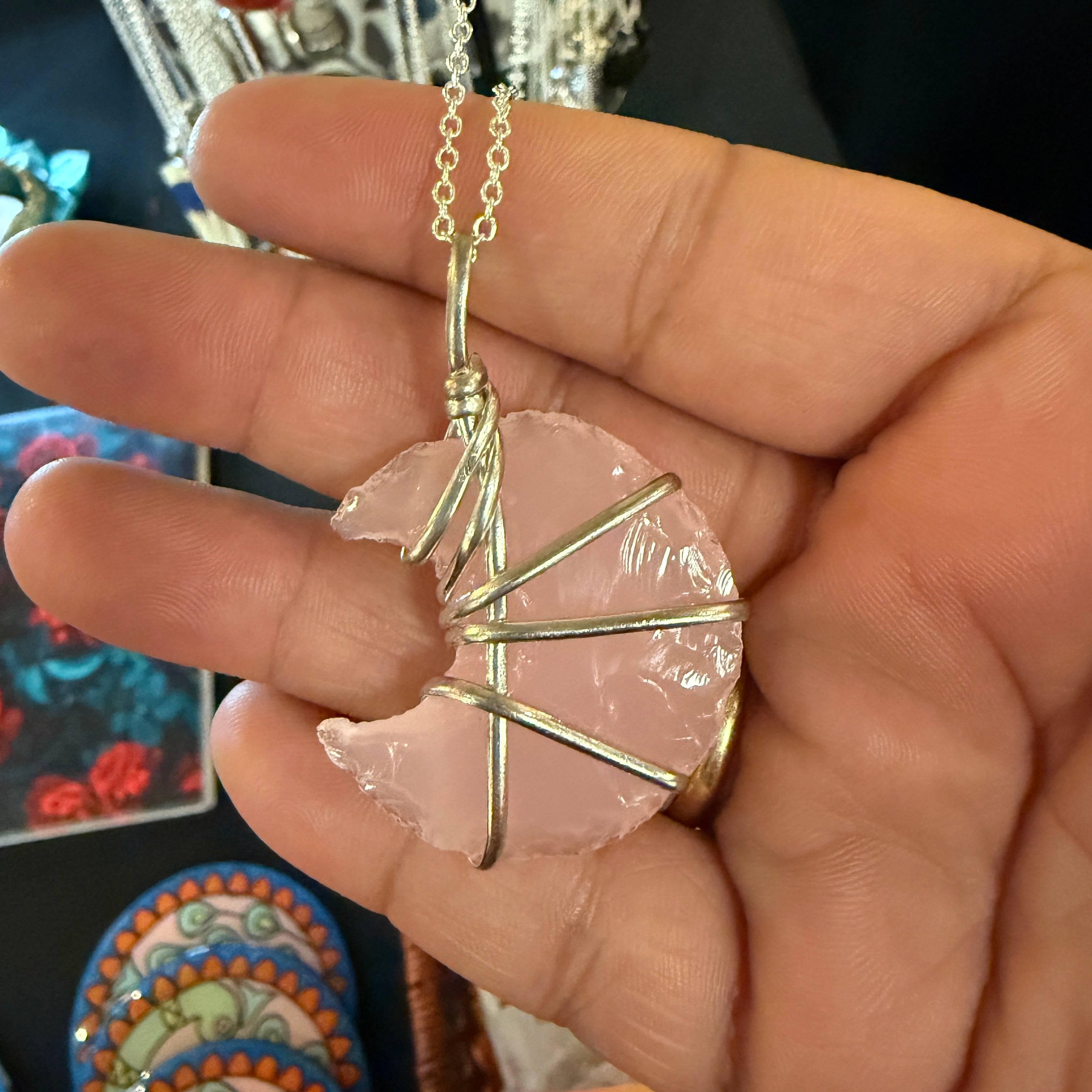 Rose Quartz Moon Pendant Rough