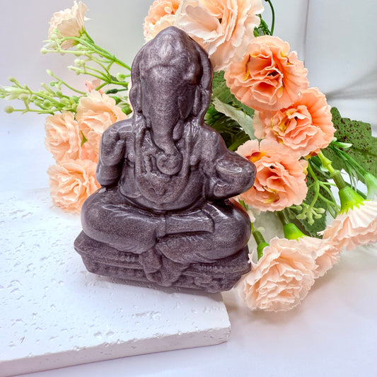 Silver Obsidian Ganesha Carving