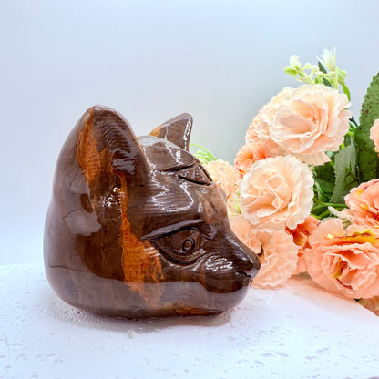 Jasper Luna Cat Carving in Brown
