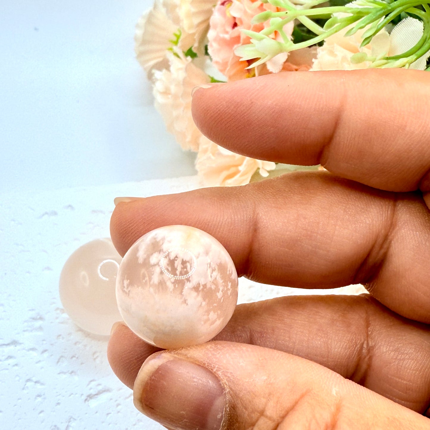 Flower Agate Mini Spheres Pair