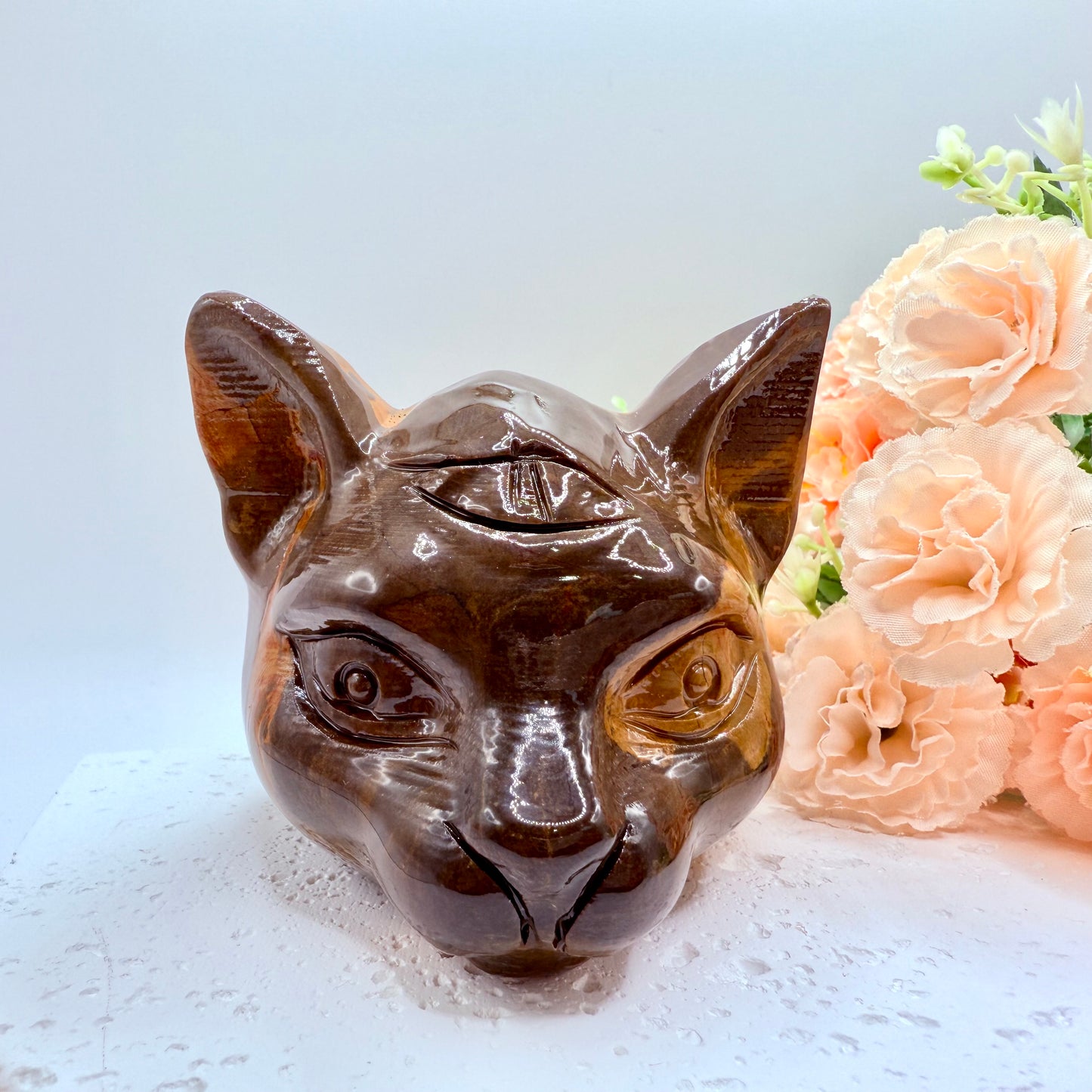 Jasper Luna Cat Carving in Brown