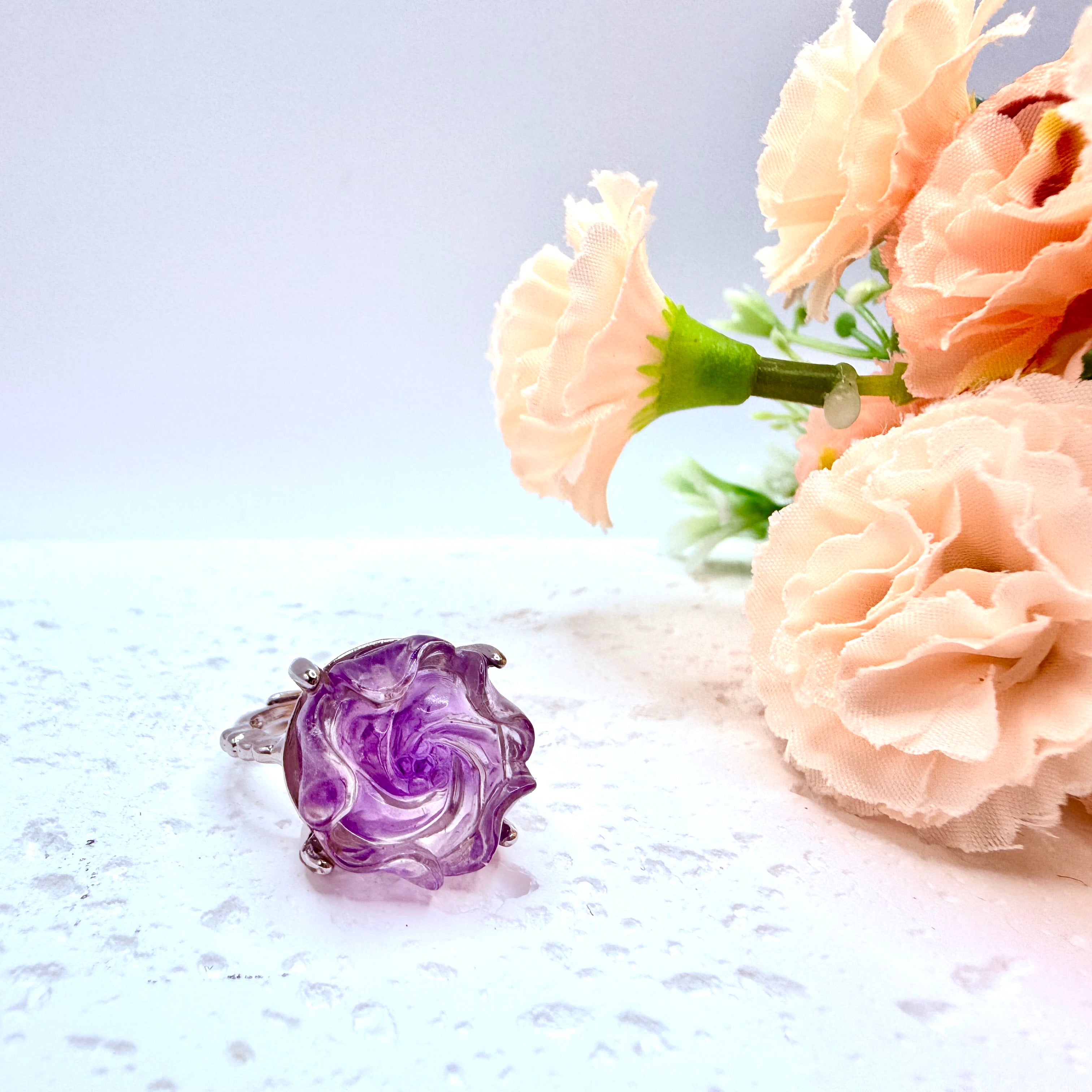 Purple Fluorite Rose Ring