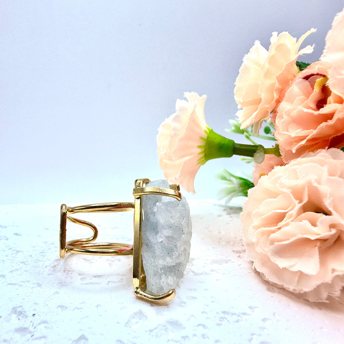 Gold and Silver Plated Raw Aquamarine Rings
