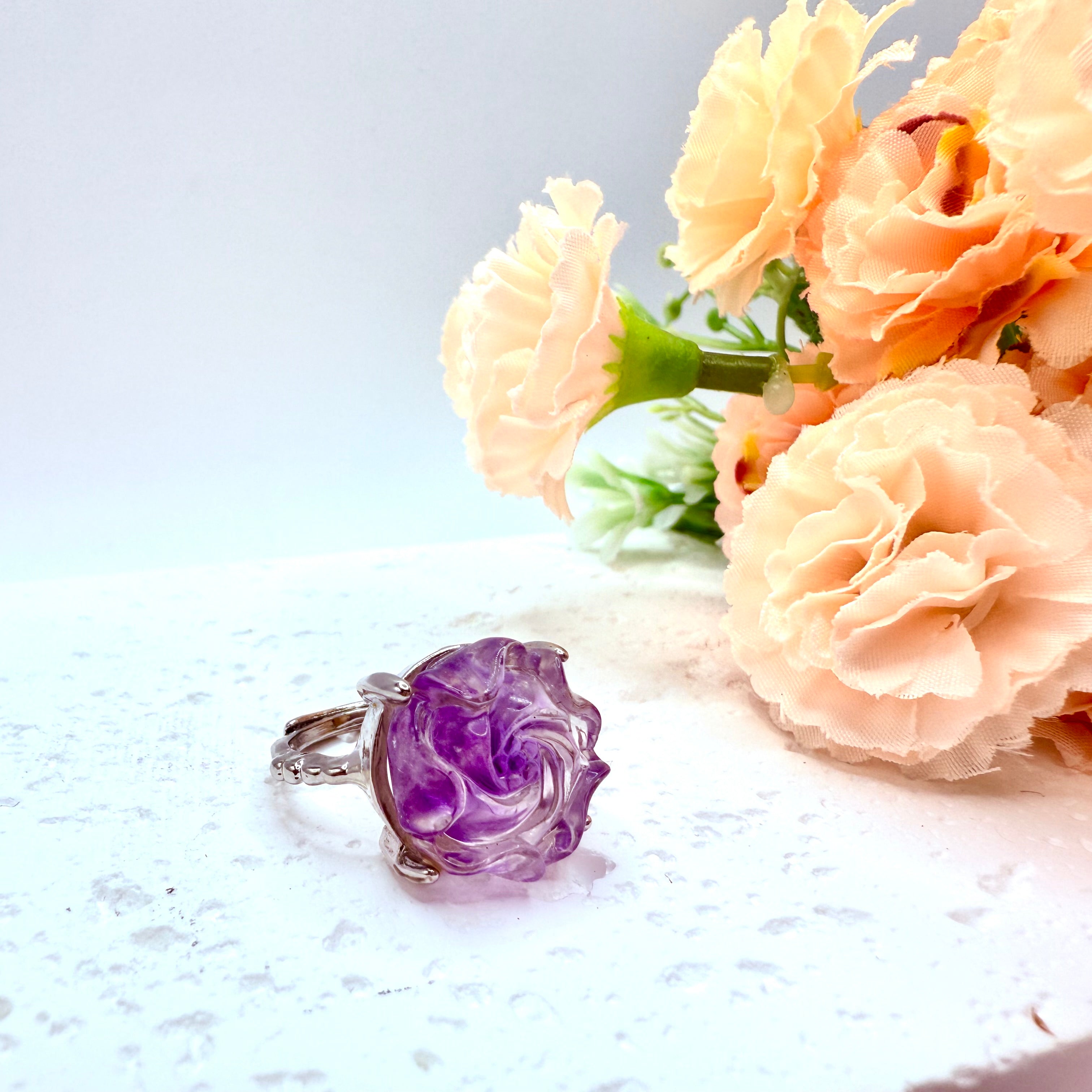 Purple Fluorite Rose Ring