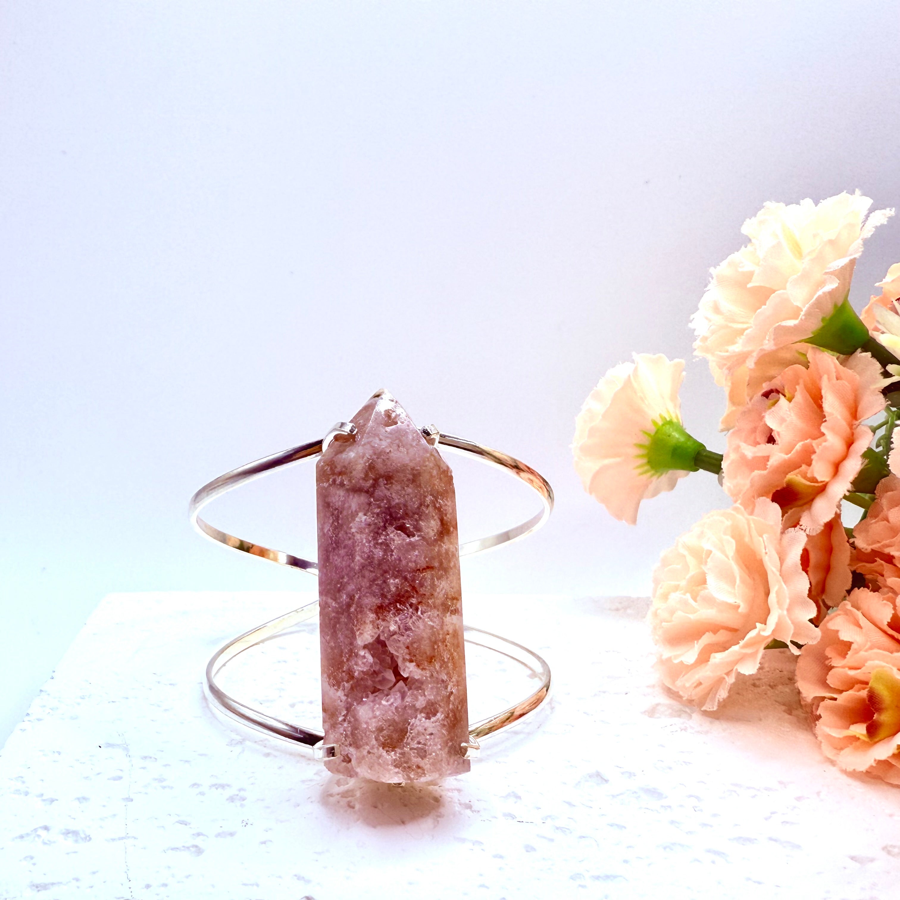 Pink Amethyst Cuff Bracelet with Druzy