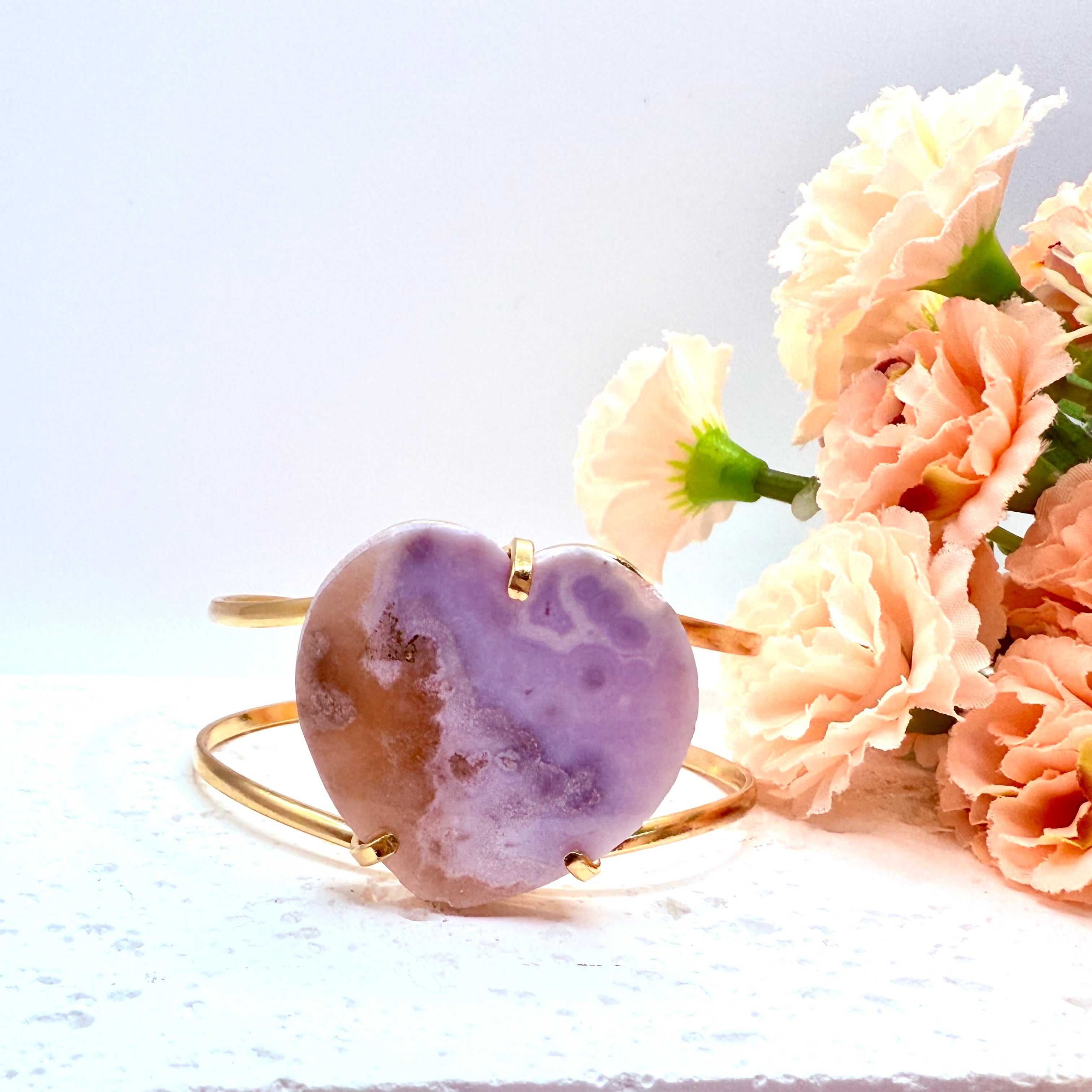 Pink Amethyst Heart Cuff Bracelet