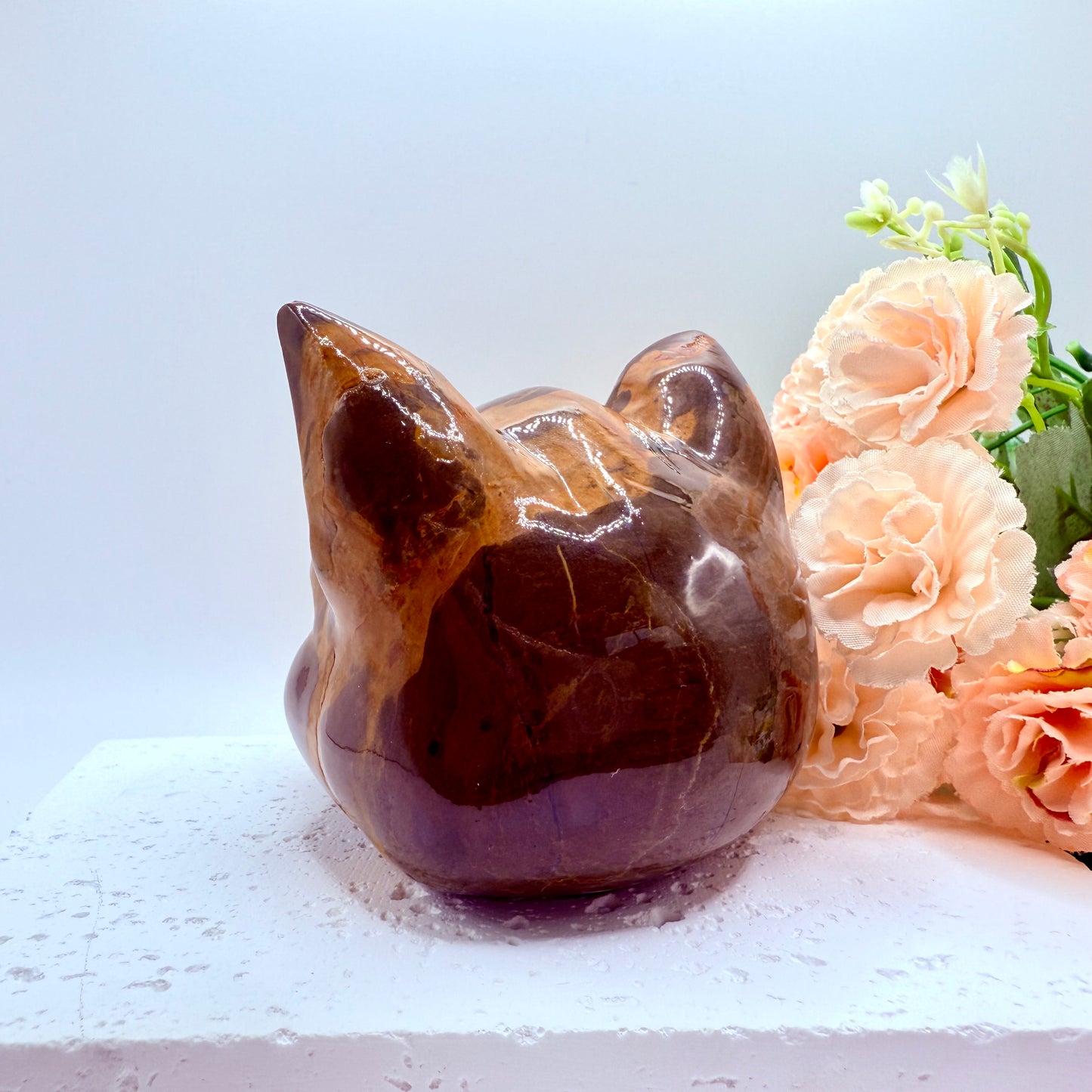 Jasper Luna Cat Carving in Brown