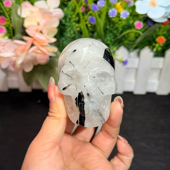 Black Tourmaline Quartz Skull Carving