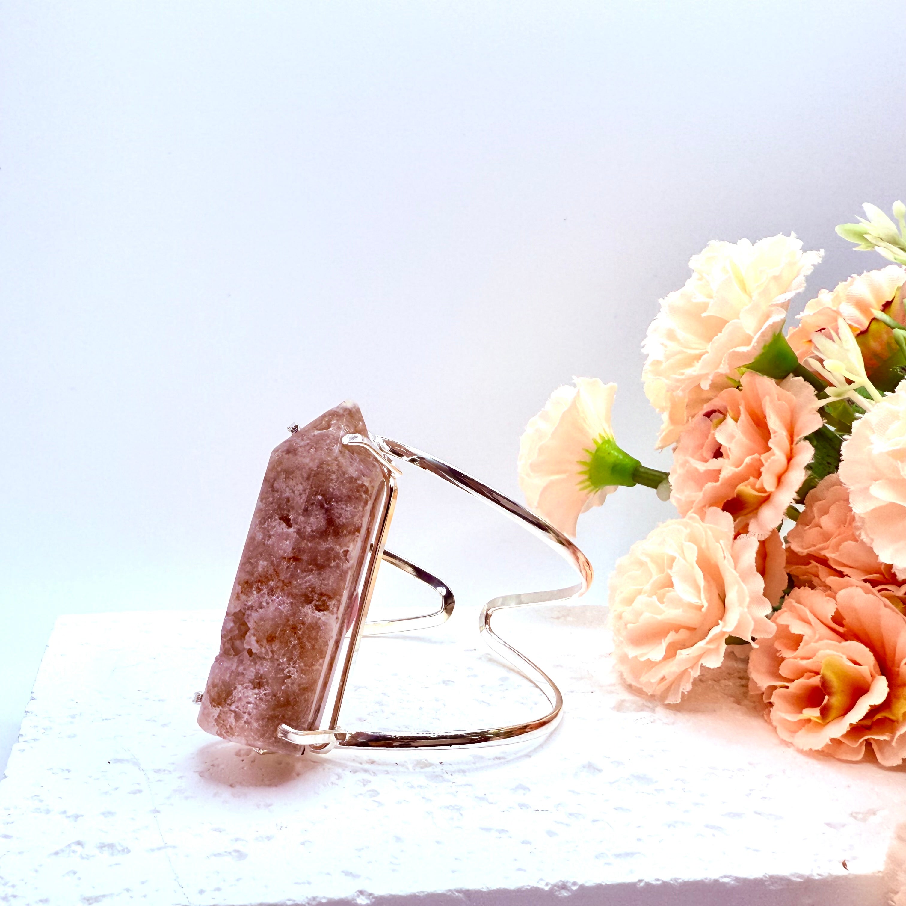 Pink Amethyst Cuff Bracelet with Druzy