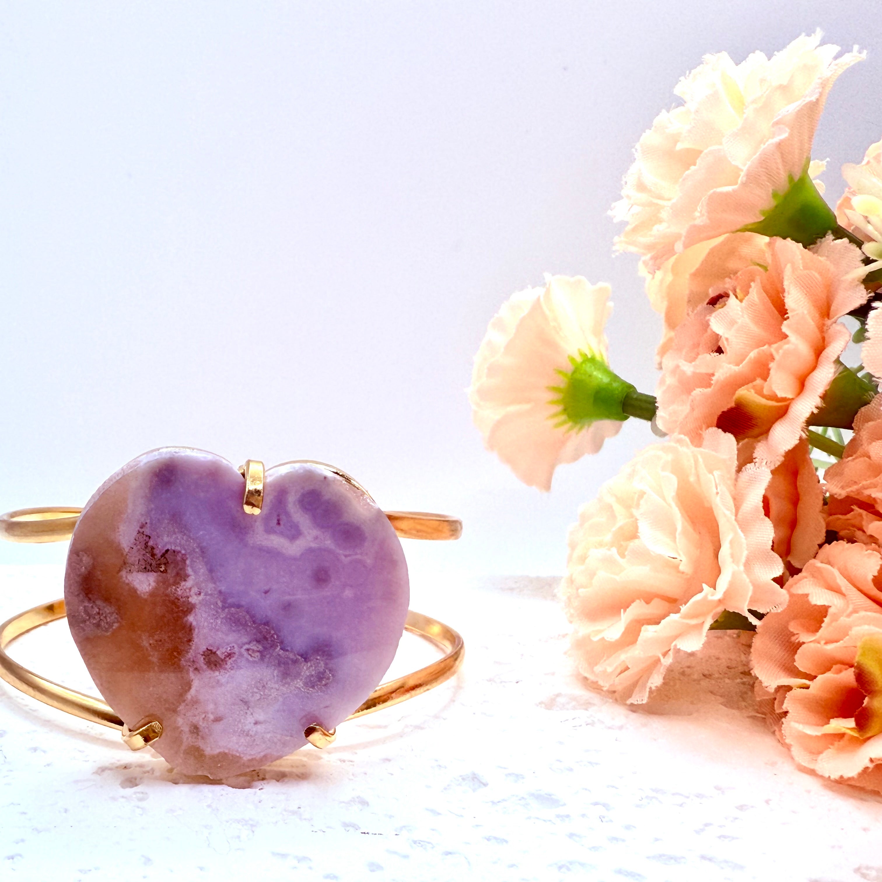 Pink Amethyst Heart Cuff Bracelet