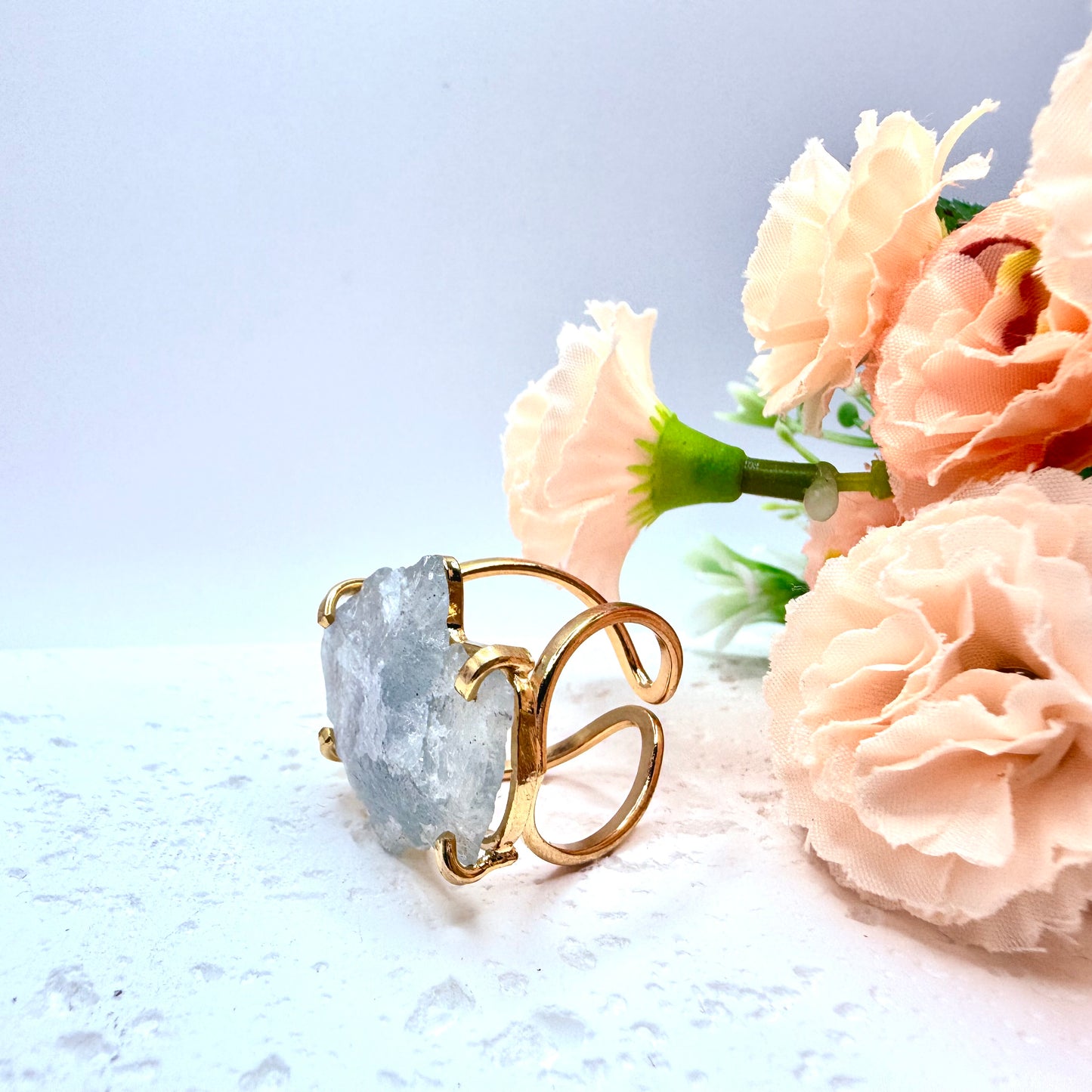 Gold and Silver Plated Raw Aquamarine Rings