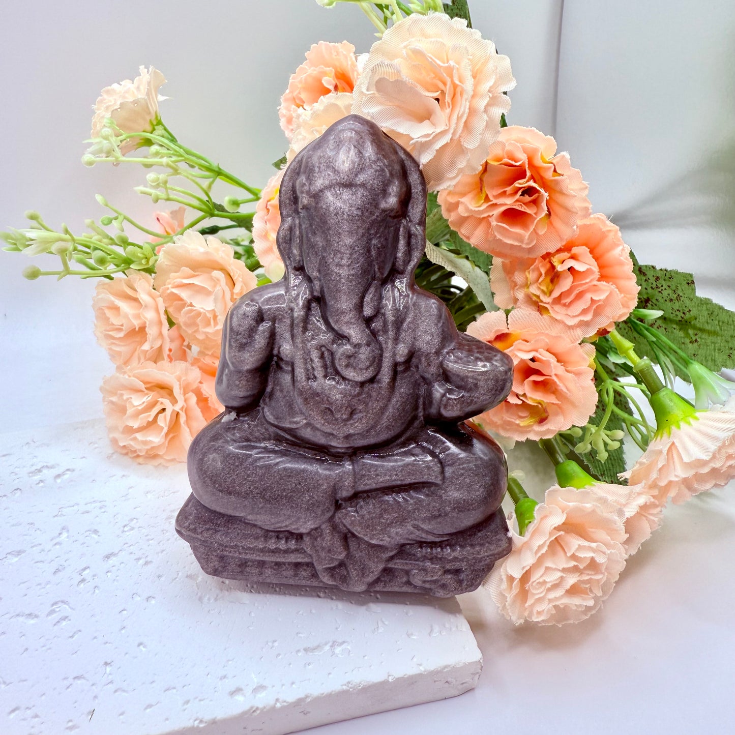 Silver Obsidian Ganesha Carving