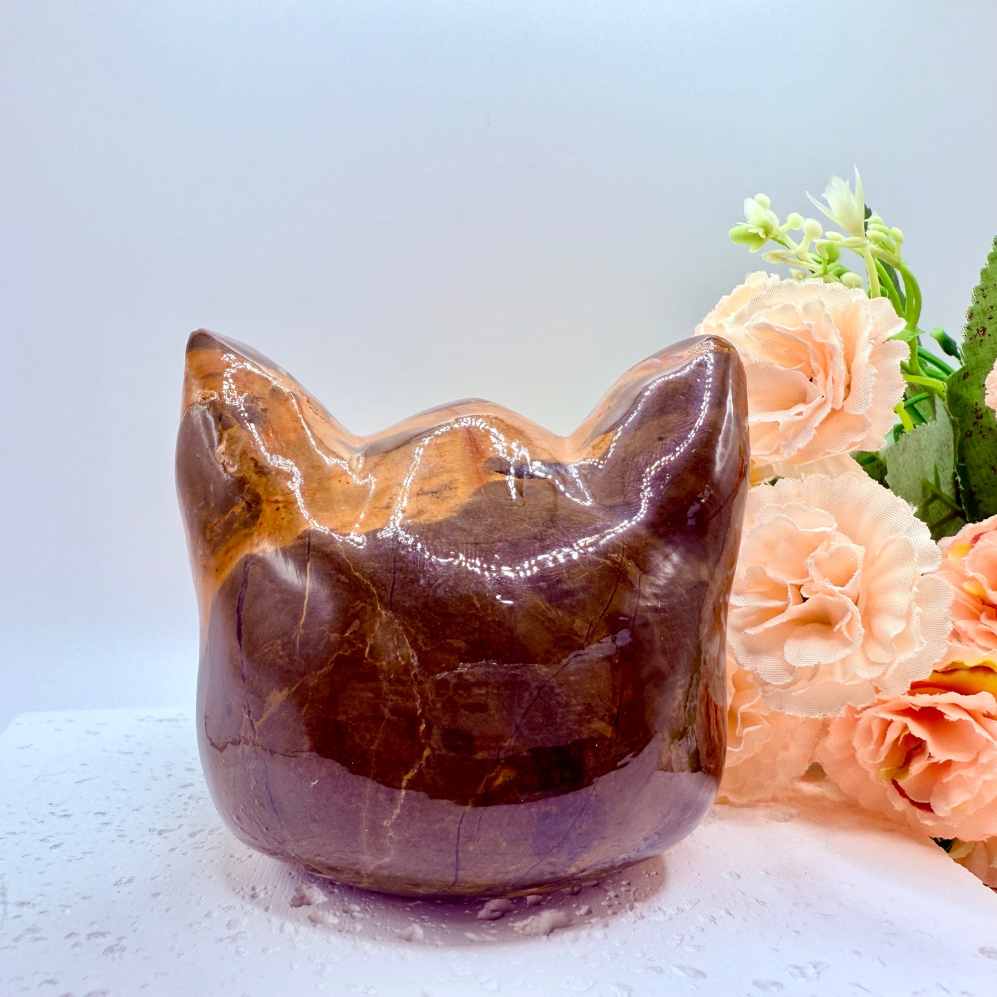 Jasper Luna Cat Carving in Brown