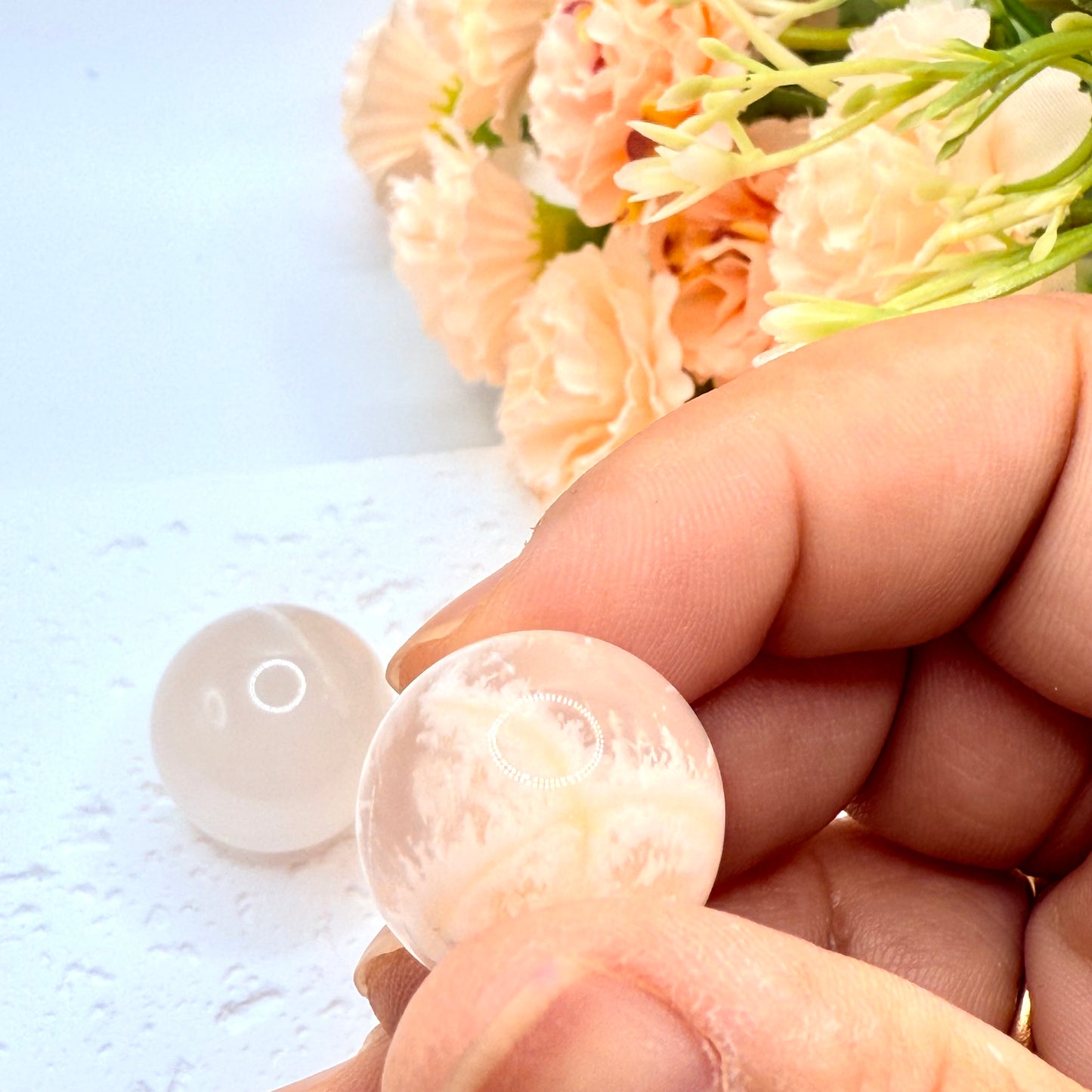 Flower Agate Mini Spheres Pair