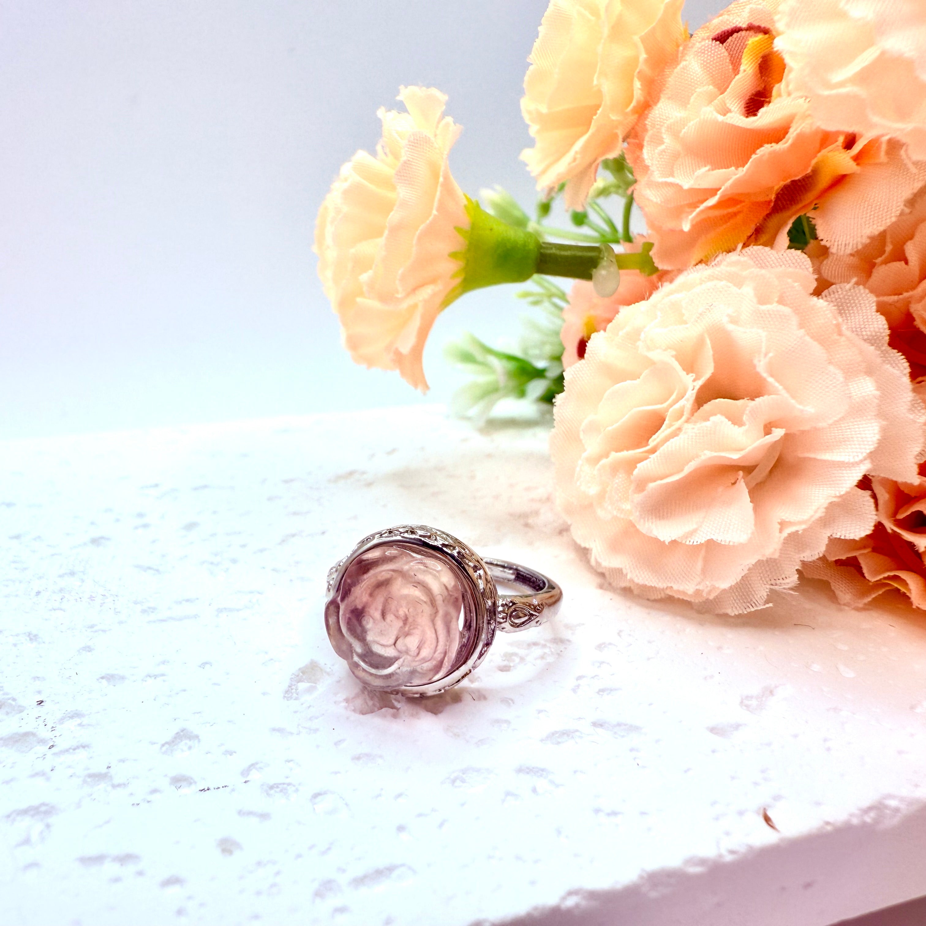 Fluorite Rose Carving Ring