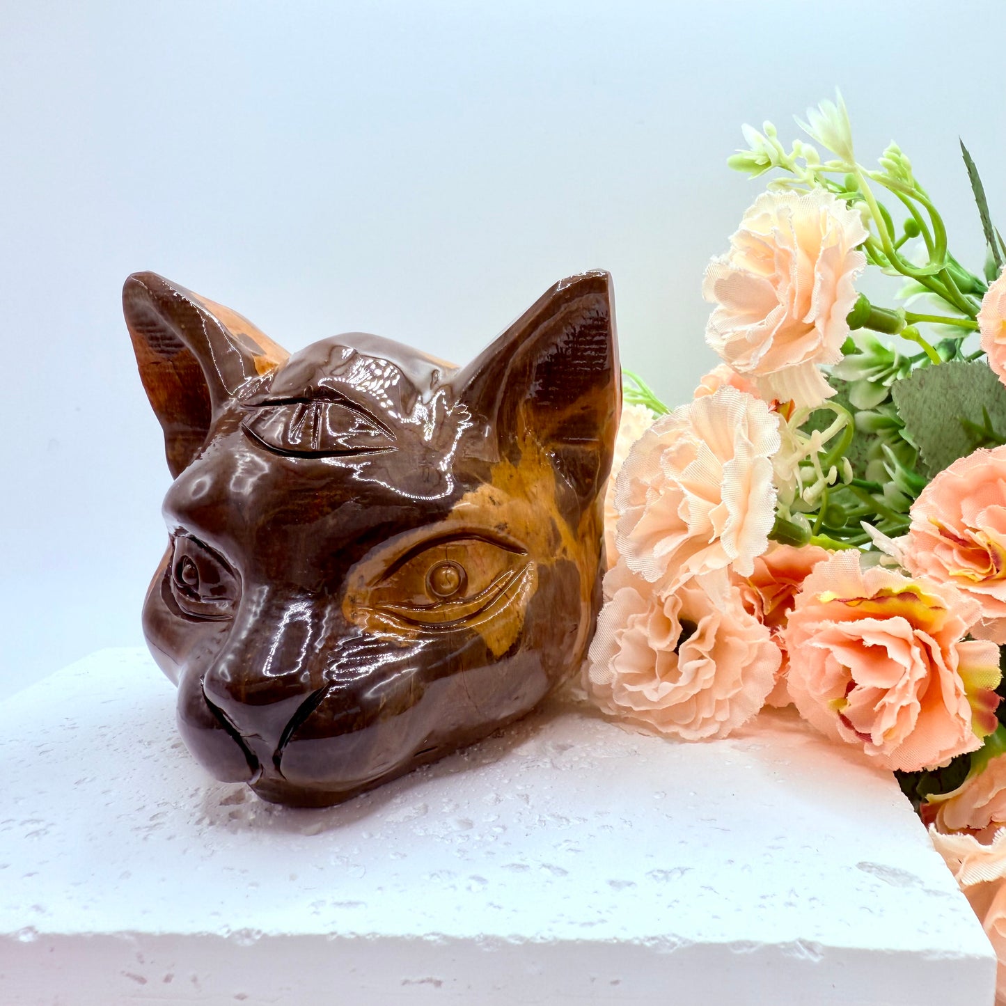 Jasper Luna Cat Carving in Brown