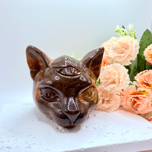 Jasper Luna Cat Carving in Brown