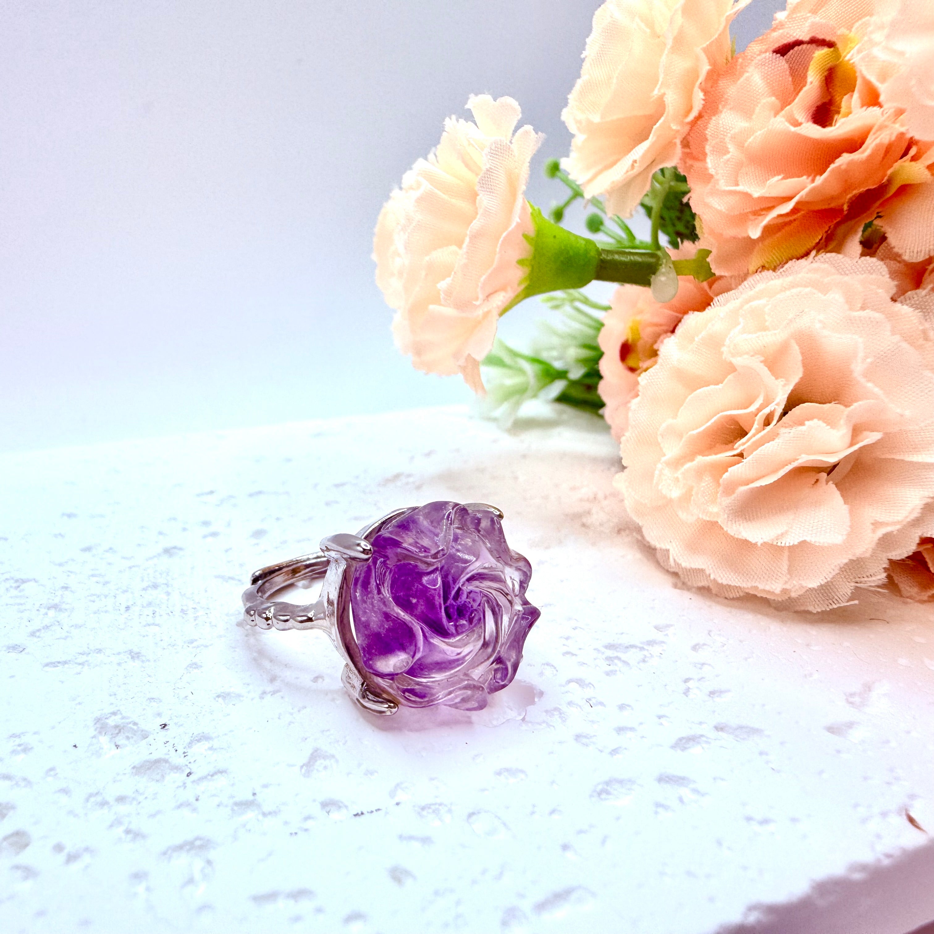 Purple Fluorite Rose Ring