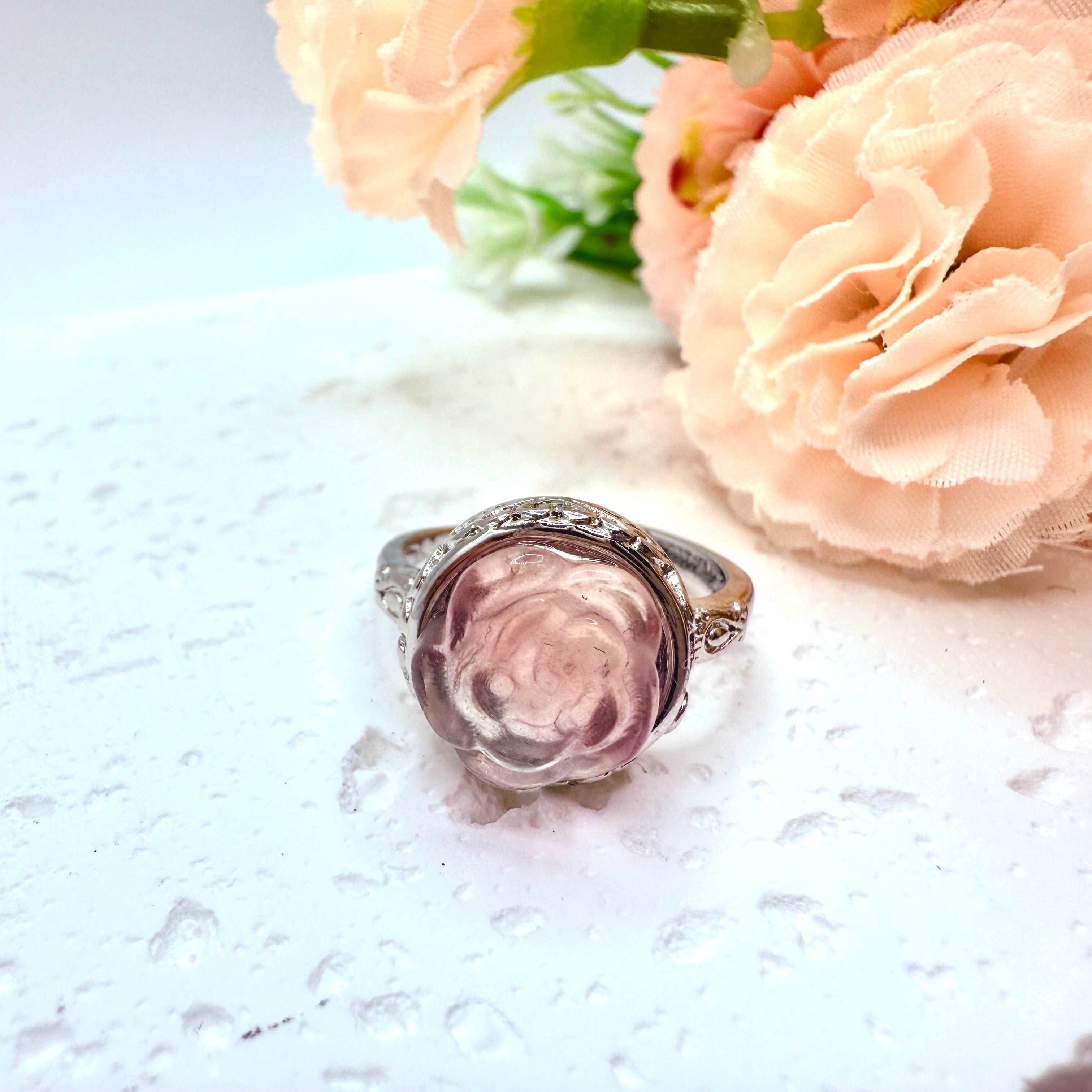 Fluorite Rose Carving Ring