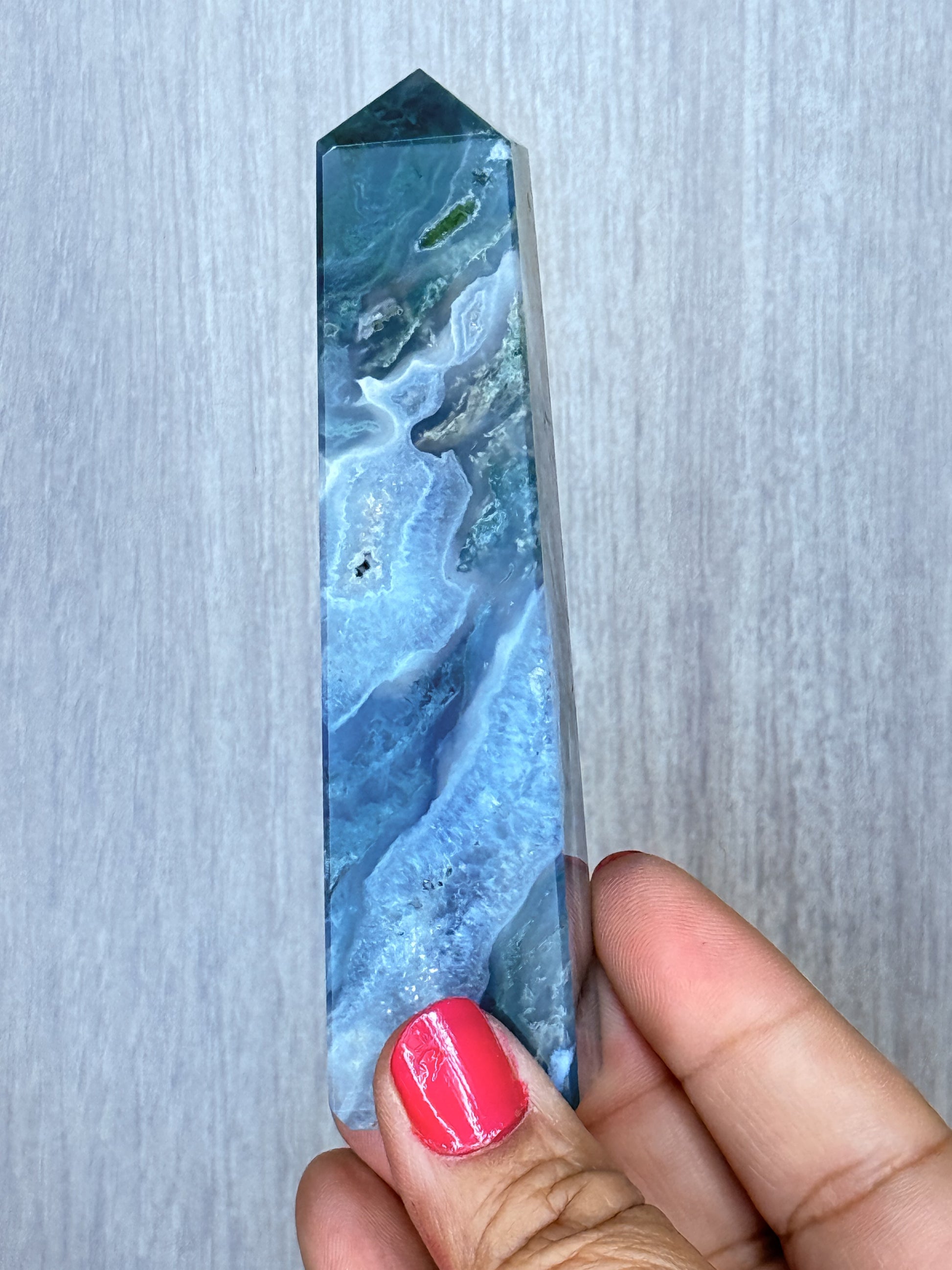 Moss Agate Obelisk – Polished Chalcedony Tower | Handpicked Growth & Grounding Crystal - Auralis Crystals