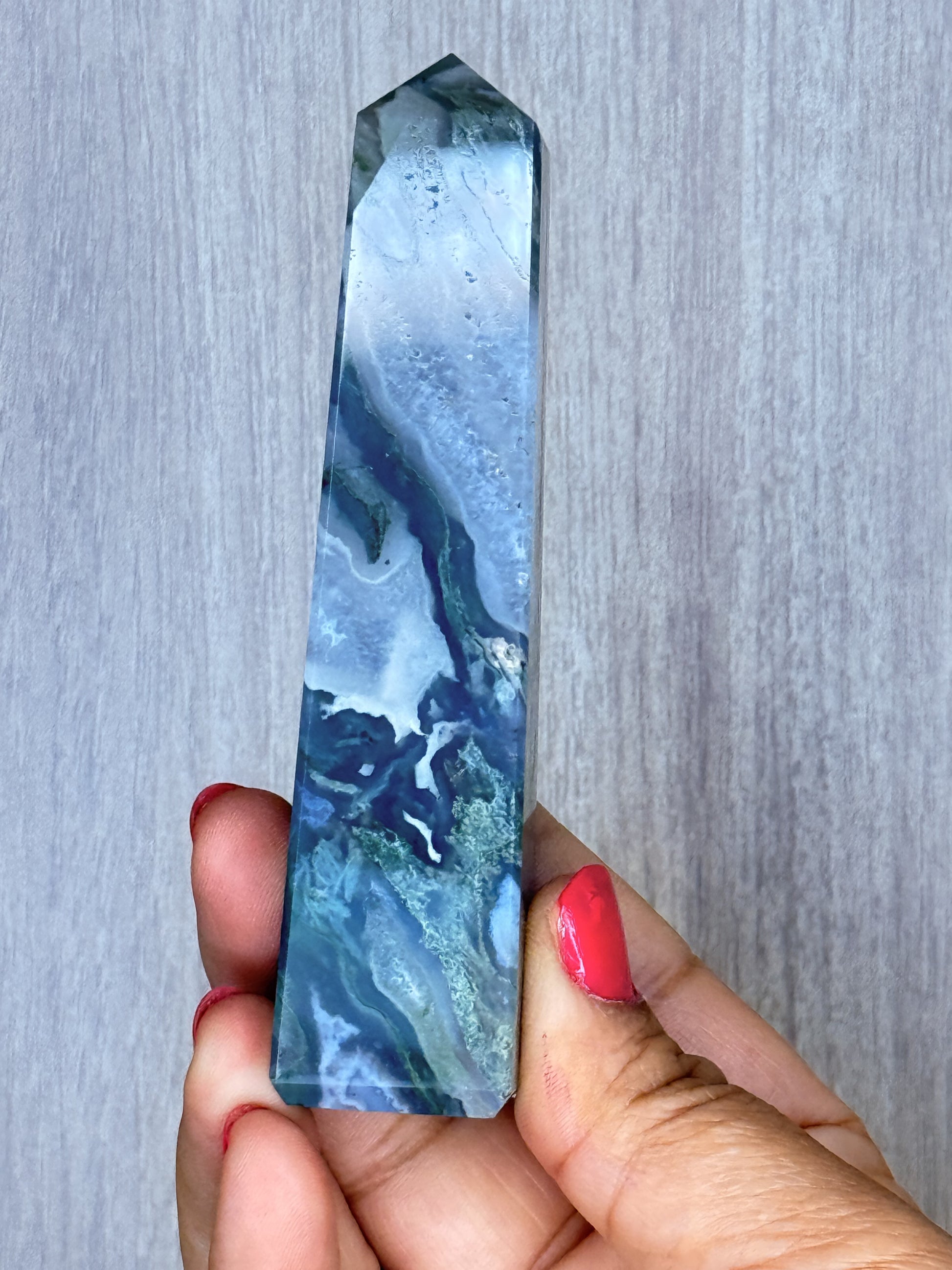 Moss Agate Obelisk – Polished Chalcedony Tower | Handpicked Growth & Grounding Crystal - Auralis Crystals