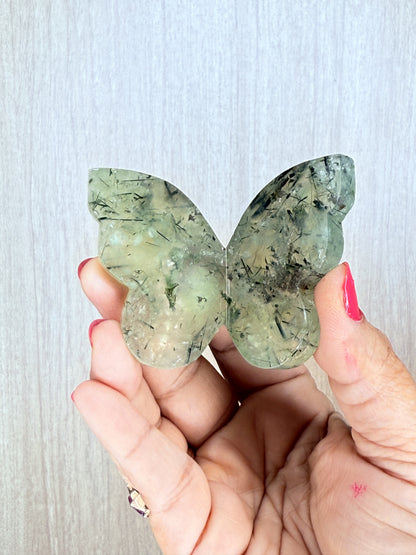 Crystal 3D Butterfly Carvings – Sodalite, Pyrite, Moss Agate, Prehnite, Tanzania Moonstone & Rainbow Moonstone