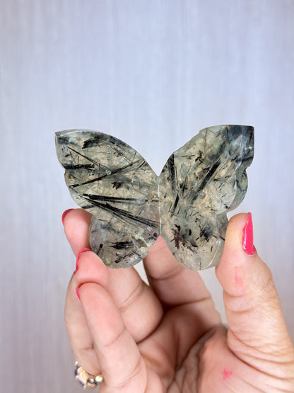 Crystal 3D Butterfly Carvings – Sodalite, Pyrite, Moss Agate, Prehnite, Tanzania Moonstone & Rainbow Moonstone