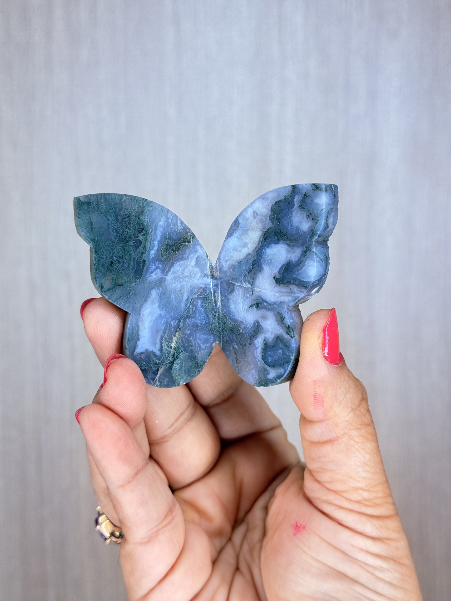 Crystal 3D Butterfly Carvings – Sodalite, Pyrite, Moss Agate, Prehnite, Tanzania Moonstone & Rainbow Moonstone
