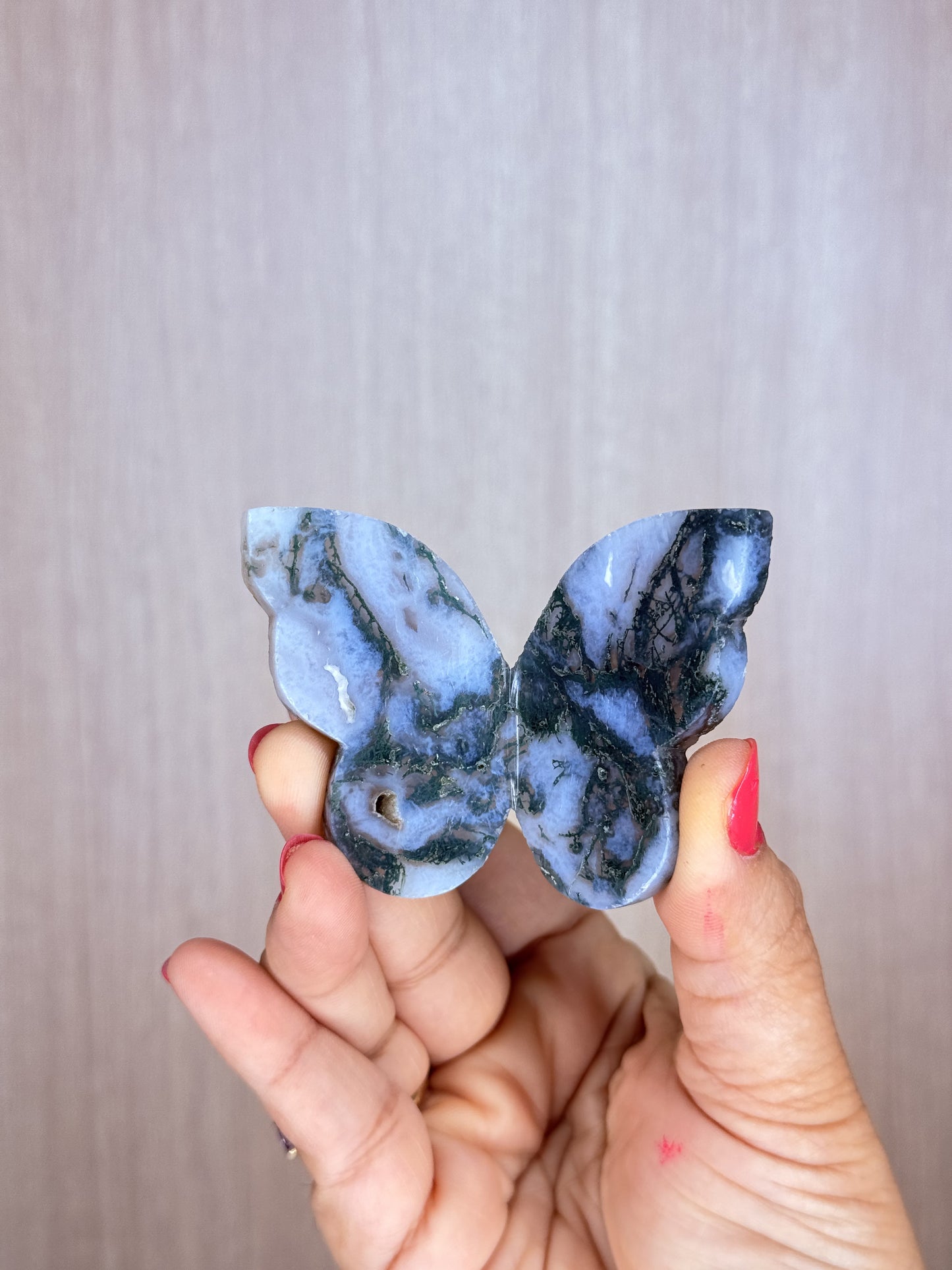 Crystal 3D Butterfly Carvings – Sodalite, Pyrite, Moss Agate, Prehnite, Tanzania Moonstone & Rainbow Moonstone