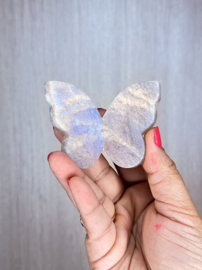 Crystal 3D Butterfly Carvings – Sodalite, Pyrite, Moss Agate, Prehnite, Tanzania Moonstone & Rainbow Moonstone