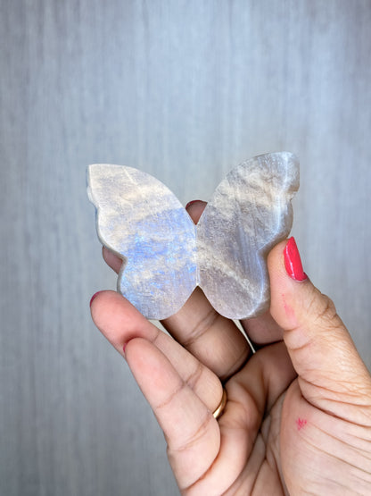 Crystal 3D Butterfly Carvings – Sodalite, Pyrite, Moss Agate, Prehnite, Tanzania Moonstone & Rainbow Moonstone